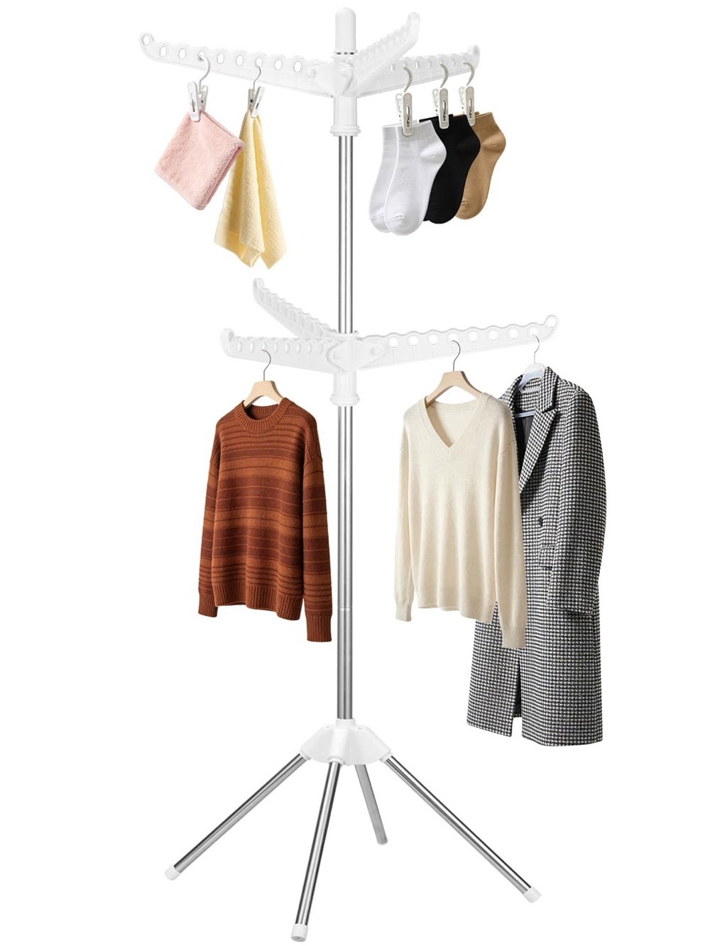 Freestanding 2-Tier Rotating Clothes Drying Rack - White